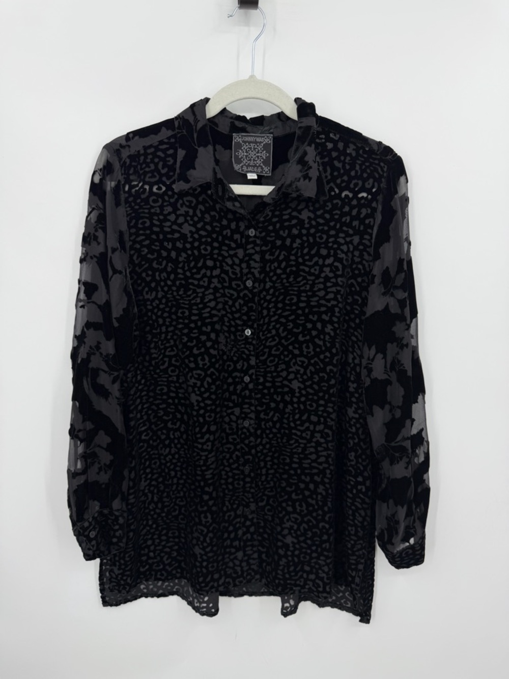 Johnny Was Audrey Button Shirt long-sleeve oversized top black leopard print M